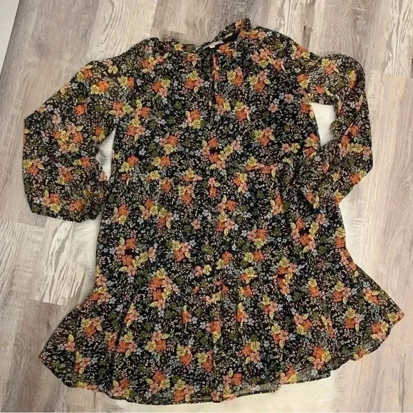 LOFT navy Floral Tie Neck Flowy floral Swing Dress Sz M - Picture 10 of 11